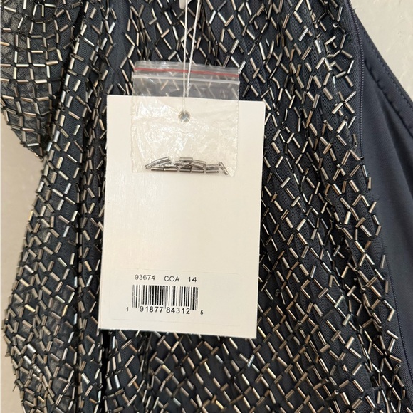 Mac Duggal 93674 Gray Beaded Wrap Over Puff Sleeve Dress - Picture 6 of 13